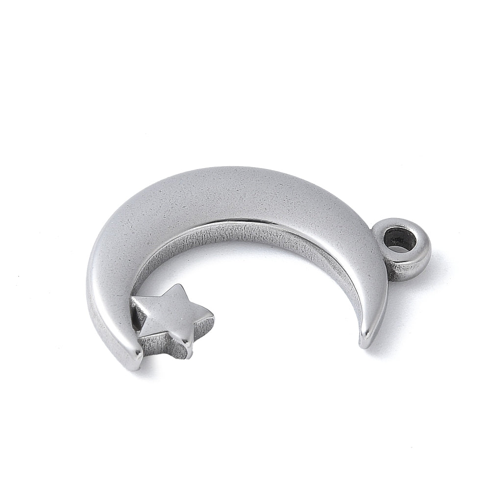 Silver Stainless Steel Moon Charm