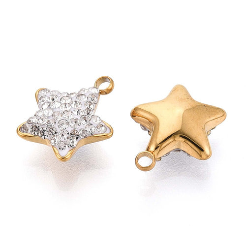 18k Gold Ion Plated Stainless Steel Rhinestone Star Charm