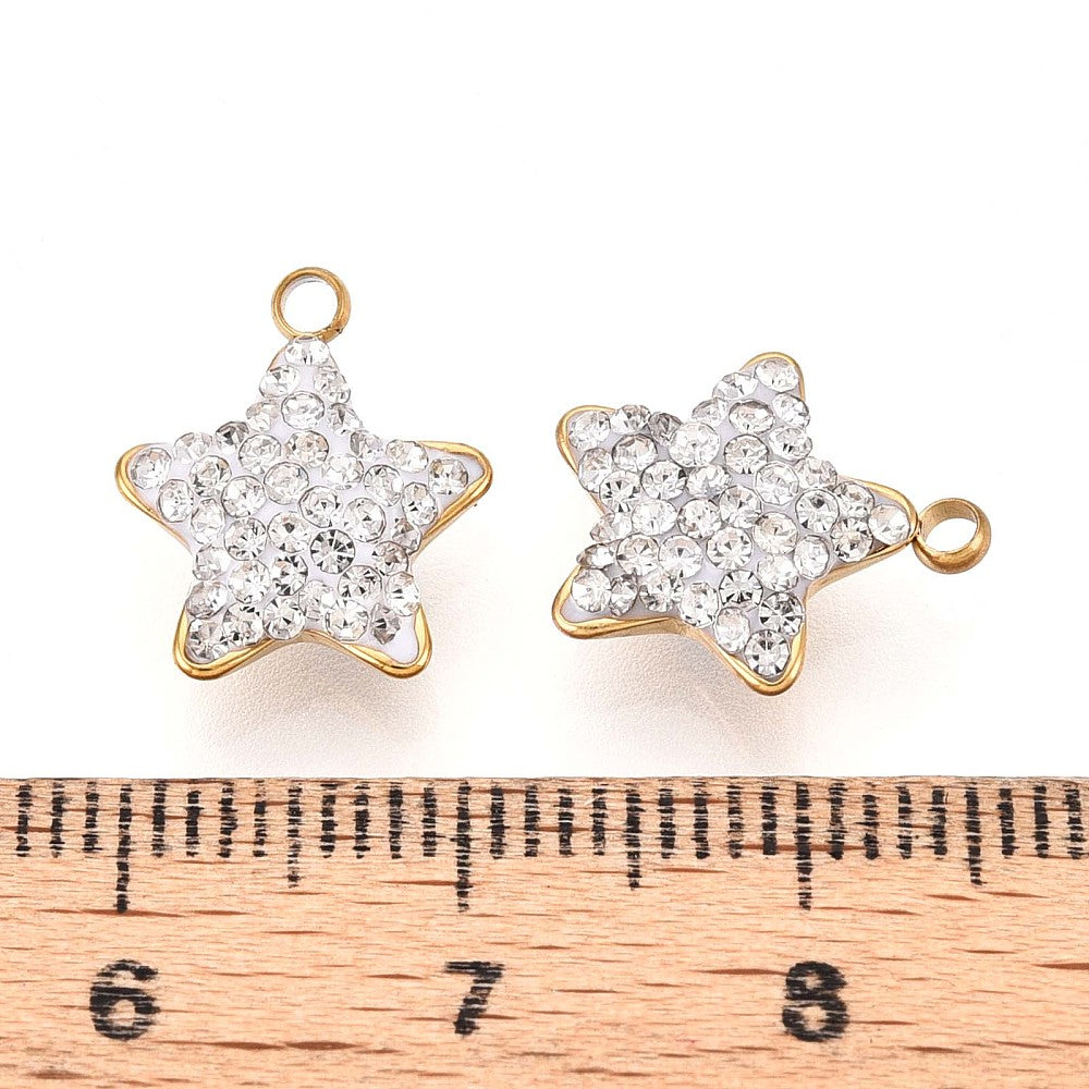 18k Gold Ion Plated Stainless Steel Rhinestone Star Charm