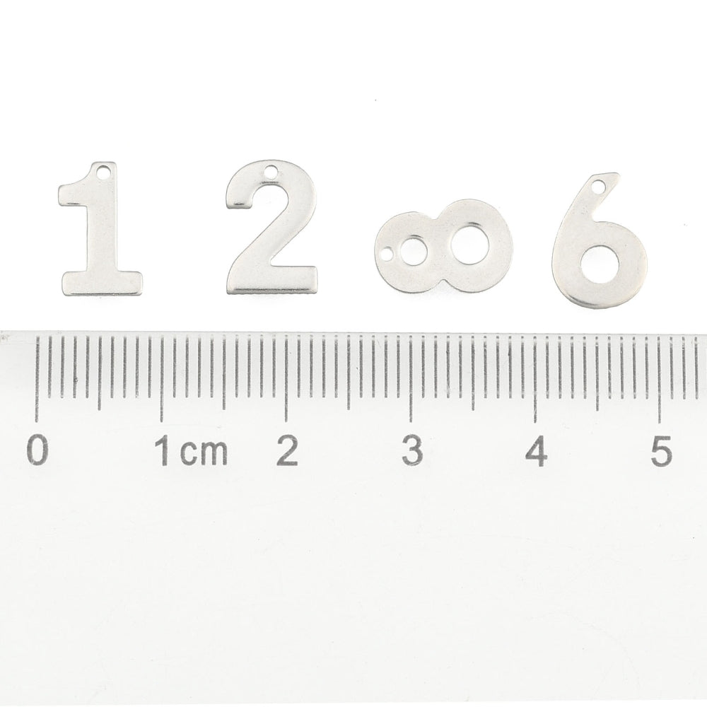 Silver Stainless Steel Number Charm Full Set