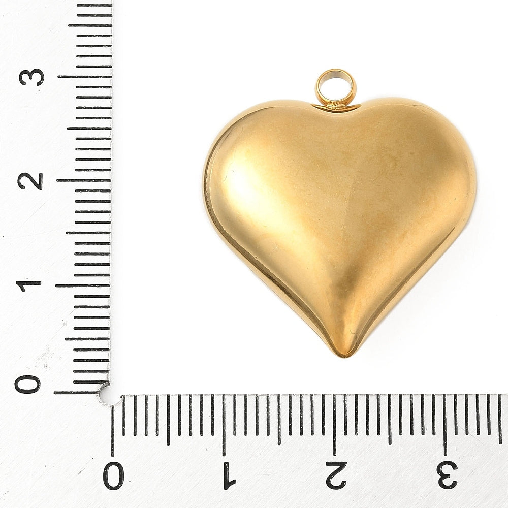 18k Gold PVD Stainless Steel Puff Heart Charm