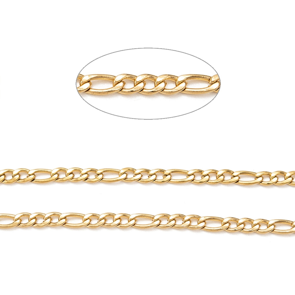 Gold Figaro Chain By the Foot - Ion Plated Stainless Steel