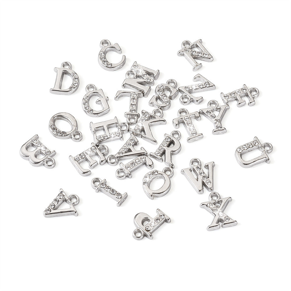 Silver Alloy Rhinestone Initial Letter Charm Full Set