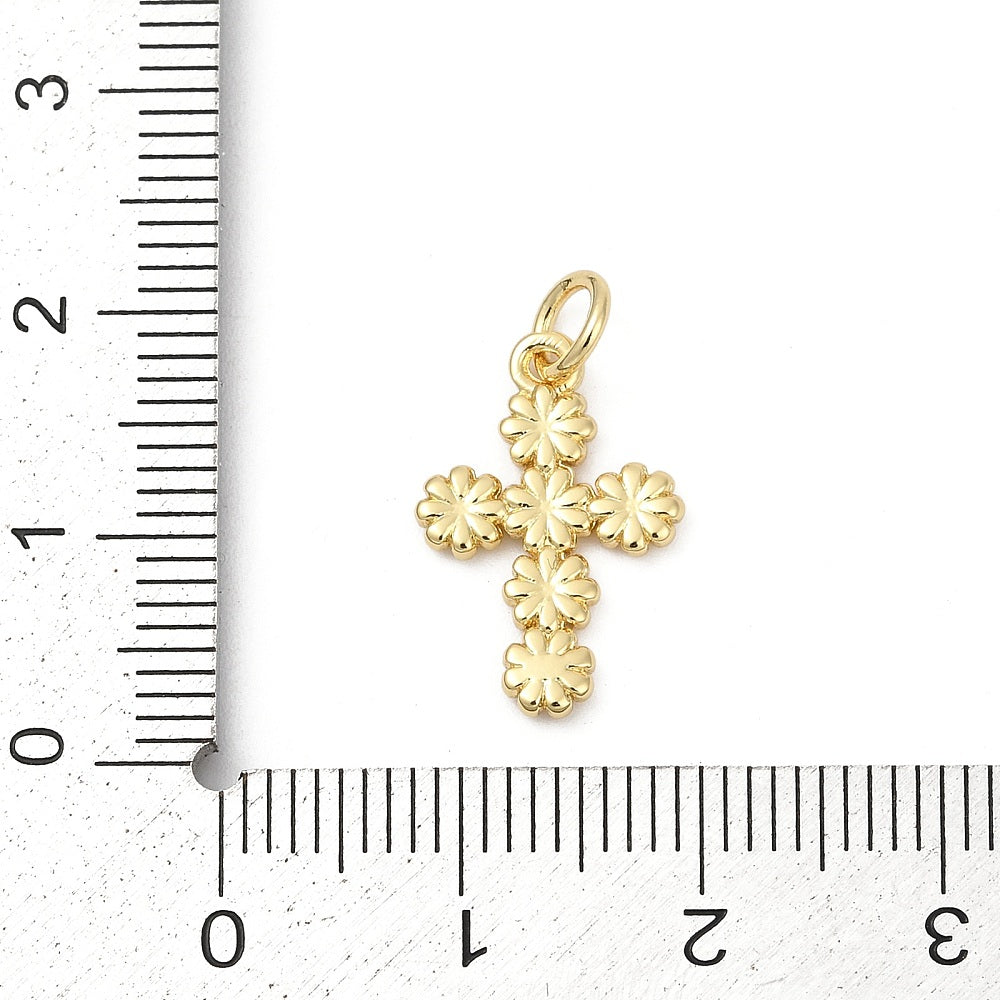18k Gold Plated Brass Daisy Cross Charm